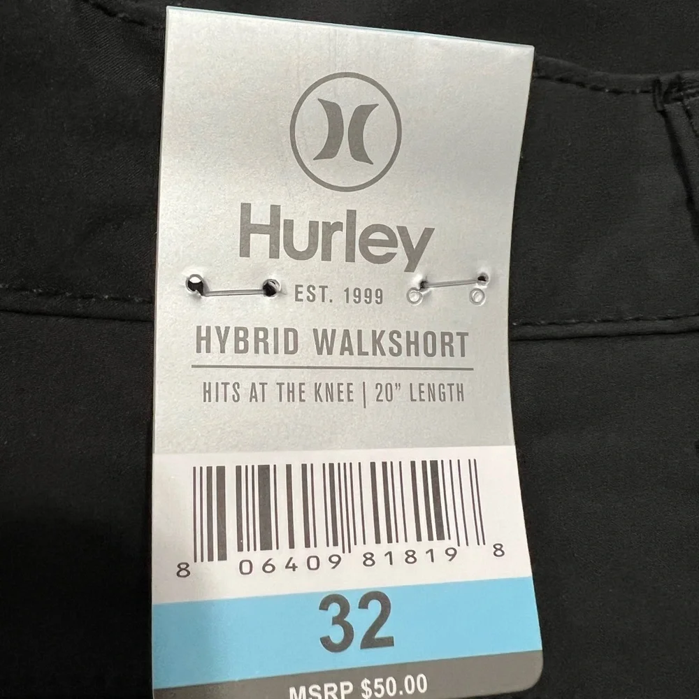 Hurley Black Hybird Walkshorts Quick dry 4 way stretch Size 32